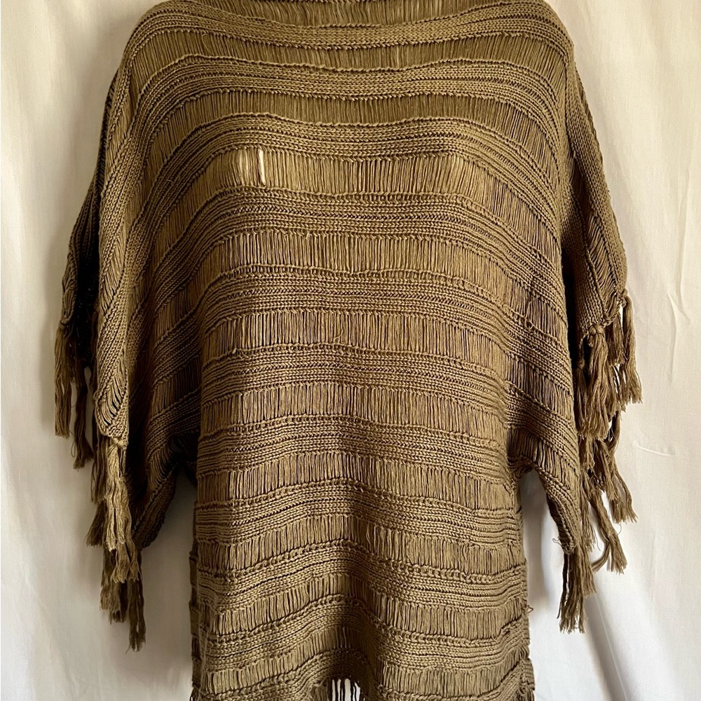 Allen B. By Allen Schwartz Vintage Brown Fringe Knit Poncho